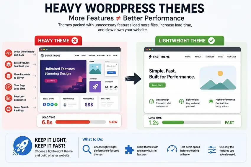 Heavy WordPress Themes will make website speed slow